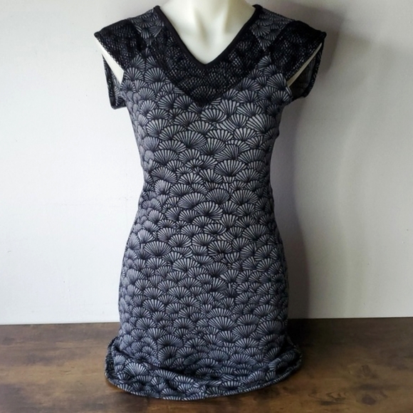 Black Swan Black & Gray Dress with black lace and Art Deco details - Picture 2 of 13